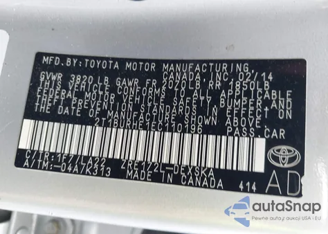 2014 Toyota Corolla L/Le/Le Pls/Prm/S/S Pls from USA, damaged, VIN 2T1BURHE1EC110196